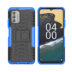 Silikon Hülle Handyhülle und Kunststoff Schutzhülle Hartschalen Tasche mit Ständer JX2 für Nokia G400 5G Blau