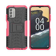 Silikon Hülle Handyhülle und Kunststoff Schutzhülle Hartschalen Tasche mit Ständer JX2 für Nokia G400 5G Pink
