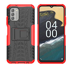 Silikon Hülle Handyhülle und Kunststoff Schutzhülle Hartschalen Tasche mit Ständer JX2 für Nokia G400 5G Rot