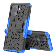 Silikon Hülle Handyhülle und Kunststoff Schutzhülle Hartschalen Tasche mit Ständer JX2 für Oppo A94 4G Blau