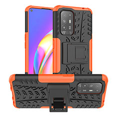 Silikon Hülle Handyhülle und Kunststoff Schutzhülle Hartschalen Tasche mit Ständer JX2 für Oppo Reno5 Z 5G Orange