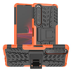 Silikon Hülle Handyhülle und Kunststoff Schutzhülle Hartschalen Tasche mit Ständer JX2 für Sony Xperia 1 III Orange