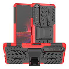 Silikon Hülle Handyhülle und Kunststoff Schutzhülle Hartschalen Tasche mit Ständer JX2 für Sony Xperia 1 III Rot