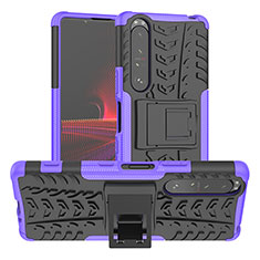 Silikon Hülle Handyhülle und Kunststoff Schutzhülle Hartschalen Tasche mit Ständer JX2 für Sony Xperia 1 III Violett