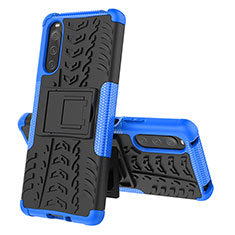 Silikon Hülle Handyhülle und Kunststoff Schutzhülle Hartschalen Tasche mit Ständer JX2 für Sony Xperia 10 IV Blau