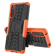 Silikon Hülle Handyhülle und Kunststoff Schutzhülle Hartschalen Tasche mit Ständer JX2 für Sony Xperia 10 IV Orange