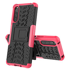 Silikon Hülle Handyhülle und Kunststoff Schutzhülle Hartschalen Tasche mit Ständer JX2 für Sony Xperia 10 IV Pink