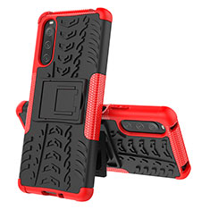 Silikon Hülle Handyhülle und Kunststoff Schutzhülle Hartschalen Tasche mit Ständer JX2 für Sony Xperia 10 IV Rot