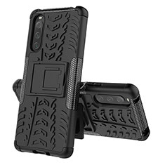 Silikon Hülle Handyhülle und Kunststoff Schutzhülle Hartschalen Tasche mit Ständer JX2 für Sony Xperia 10 V Schwarz