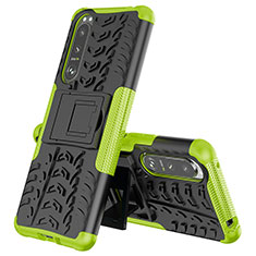 Silikon Hülle Handyhülle und Kunststoff Schutzhülle Hartschalen Tasche mit Ständer JX2 für Sony Xperia 5 III Grün