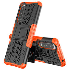 Silikon Hülle Handyhülle und Kunststoff Schutzhülle Hartschalen Tasche mit Ständer JX2 für Sony Xperia 5 III Orange