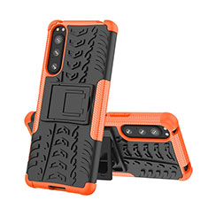 Silikon Hülle Handyhülle und Kunststoff Schutzhülle Hartschalen Tasche mit Ständer JX2 für Sony Xperia 5 IV Orange