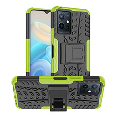 Silikon Hülle Handyhülle und Kunststoff Schutzhülle Hartschalen Tasche mit Ständer JX2 für Vivo iQOO Z6 5G Grün