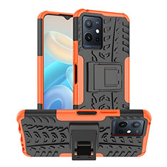 Silikon Hülle Handyhülle und Kunststoff Schutzhülle Hartschalen Tasche mit Ständer JX2 für Vivo iQOO Z6 5G Orange