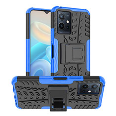Silikon Hülle Handyhülle und Kunststoff Schutzhülle Hartschalen Tasche mit Ständer JX2 für Vivo T1 5G India Blau