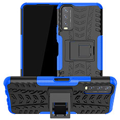Silikon Hülle Handyhülle und Kunststoff Schutzhülle Hartschalen Tasche mit Ständer JX2 für Vivo Y11s Blau