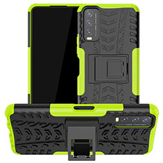 Silikon Hülle Handyhülle und Kunststoff Schutzhülle Hartschalen Tasche mit Ständer JX2 für Vivo Y11s Grün