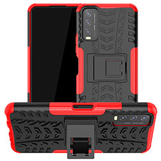 Silikon Hülle Handyhülle und Kunststoff Schutzhülle Hartschalen Tasche mit Ständer JX2 für Vivo Y11s Rot