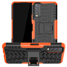 Silikon Hülle Handyhülle und Kunststoff Schutzhülle Hartschalen Tasche mit Ständer JX2 für Vivo Y12s Orange
