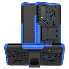 Silikon Hülle Handyhülle und Kunststoff Schutzhülle Hartschalen Tasche mit Ständer JX2 für Vivo Y50 Blau