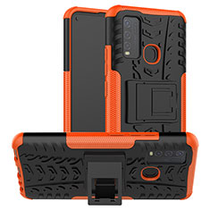 Silikon Hülle Handyhülle und Kunststoff Schutzhülle Hartschalen Tasche mit Ständer JX2 für Vivo Y50 Orange