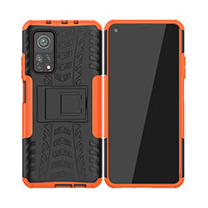 Silikon Hülle Handyhülle und Kunststoff Schutzhülle Hartschalen Tasche mit Ständer JX2 für Xiaomi Mi 10T 5G Orange