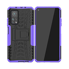Silikon Hülle Handyhülle und Kunststoff Schutzhülle Hartschalen Tasche mit Ständer JX2 für Xiaomi Mi 10T 5G Violett