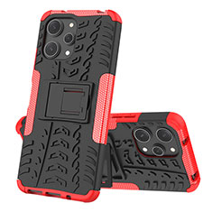 Silikon Hülle Handyhülle und Kunststoff Schutzhülle Hartschalen Tasche mit Ständer JX2 für Xiaomi Redmi 12 4G Rot