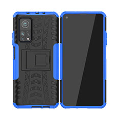 Silikon Hülle Handyhülle und Kunststoff Schutzhülle Hartschalen Tasche mit Ständer JX2 für Xiaomi Redmi K30S 5G Blau