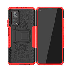 Silikon Hülle Handyhülle und Kunststoff Schutzhülle Hartschalen Tasche mit Ständer JX2 für Xiaomi Redmi K30S 5G Rot