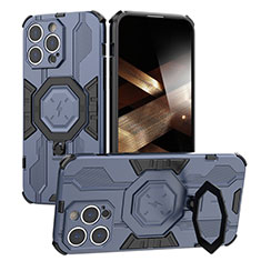 Silikon Hülle Handyhülle und Kunststoff Schutzhülle Hartschalen Tasche mit Ständer K01C für Apple iPhone 14 Pro Blau