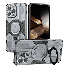 Silikon Hülle Handyhülle und Kunststoff Schutzhülle Hartschalen Tasche mit Ständer K01C für Apple iPhone 14 Pro Max Grau