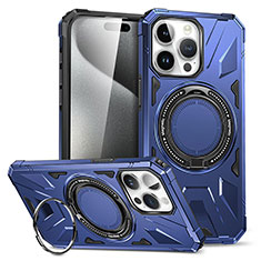 Silikon Hülle Handyhülle und Kunststoff Schutzhülle Hartschalen Tasche mit Ständer K02C für Apple iPhone 14 Pro Max Blau