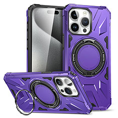 Silikon Hülle Handyhülle und Kunststoff Schutzhülle Hartschalen Tasche mit Ständer K02C für Apple iPhone 14 Pro Max Violett
