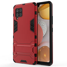 Silikon Hülle Handyhülle und Kunststoff Schutzhülle Hartschalen Tasche mit Ständer KC1 für Samsung Galaxy A42 5G Rot