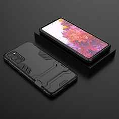 Silikon Hülle Handyhülle und Kunststoff Schutzhülle Hartschalen Tasche mit Ständer KC1 für Samsung Galaxy S20 FE 4G Schwarz