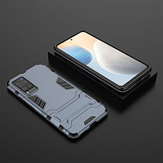 Silikon Hülle Handyhülle und Kunststoff Schutzhülle Hartschalen Tasche mit Ständer KC1 für Vivo X60 Pro 5G Blau