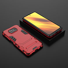 Silikon Hülle Handyhülle und Kunststoff Schutzhülle Hartschalen Tasche mit Ständer KC1 für Xiaomi Poco X3 Pro Rot