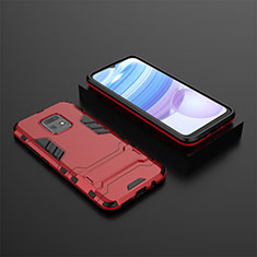 Silikon Hülle Handyhülle und Kunststoff Schutzhülle Hartschalen Tasche mit Ständer KC1 für Xiaomi Redmi 10X 5G Rot