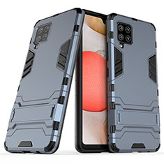 Silikon Hülle Handyhülle und Kunststoff Schutzhülle Hartschalen Tasche mit Ständer KC2 für Samsung Galaxy A42 5G Blau