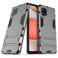 Silikon Hülle Handyhülle und Kunststoff Schutzhülle Hartschalen Tasche mit Ständer KC2 für Samsung Galaxy A42 5G Grau