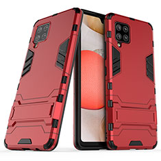 Silikon Hülle Handyhülle und Kunststoff Schutzhülle Hartschalen Tasche mit Ständer KC2 für Samsung Galaxy A42 5G Rot