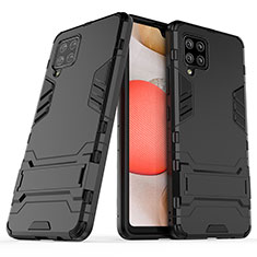 Silikon Hülle Handyhülle und Kunststoff Schutzhülle Hartschalen Tasche mit Ständer KC2 für Samsung Galaxy A42 5G Schwarz