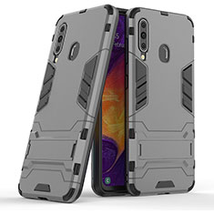 Silikon Hülle Handyhülle und Kunststoff Schutzhülle Hartschalen Tasche mit Ständer KC2 für Samsung Galaxy A60 Grau