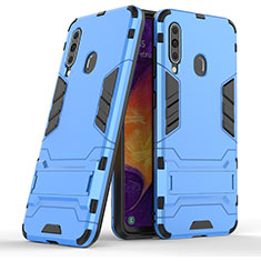 Silikon Hülle Handyhülle und Kunststoff Schutzhülle Hartschalen Tasche mit Ständer KC2 für Samsung Galaxy A60 Hellblau