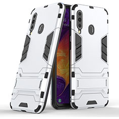 Silikon Hülle Handyhülle und Kunststoff Schutzhülle Hartschalen Tasche mit Ständer KC2 für Samsung Galaxy A60 Weiß