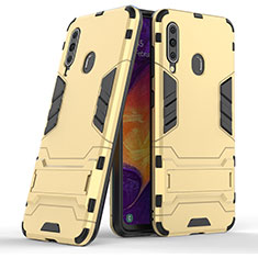 Silikon Hülle Handyhülle und Kunststoff Schutzhülle Hartschalen Tasche mit Ständer KC2 für Samsung Galaxy M40 Gold