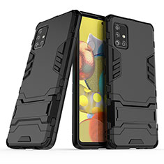 Silikon Hülle Handyhülle und Kunststoff Schutzhülle Hartschalen Tasche mit Ständer KC3 für Samsung Galaxy A51 4G Schwarz