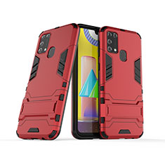 Silikon Hülle Handyhülle und Kunststoff Schutzhülle Hartschalen Tasche mit Ständer KC3 für Samsung Galaxy M21s Rot