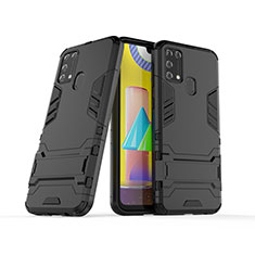 Silikon Hülle Handyhülle und Kunststoff Schutzhülle Hartschalen Tasche mit Ständer KC3 für Samsung Galaxy M31 Schwarz